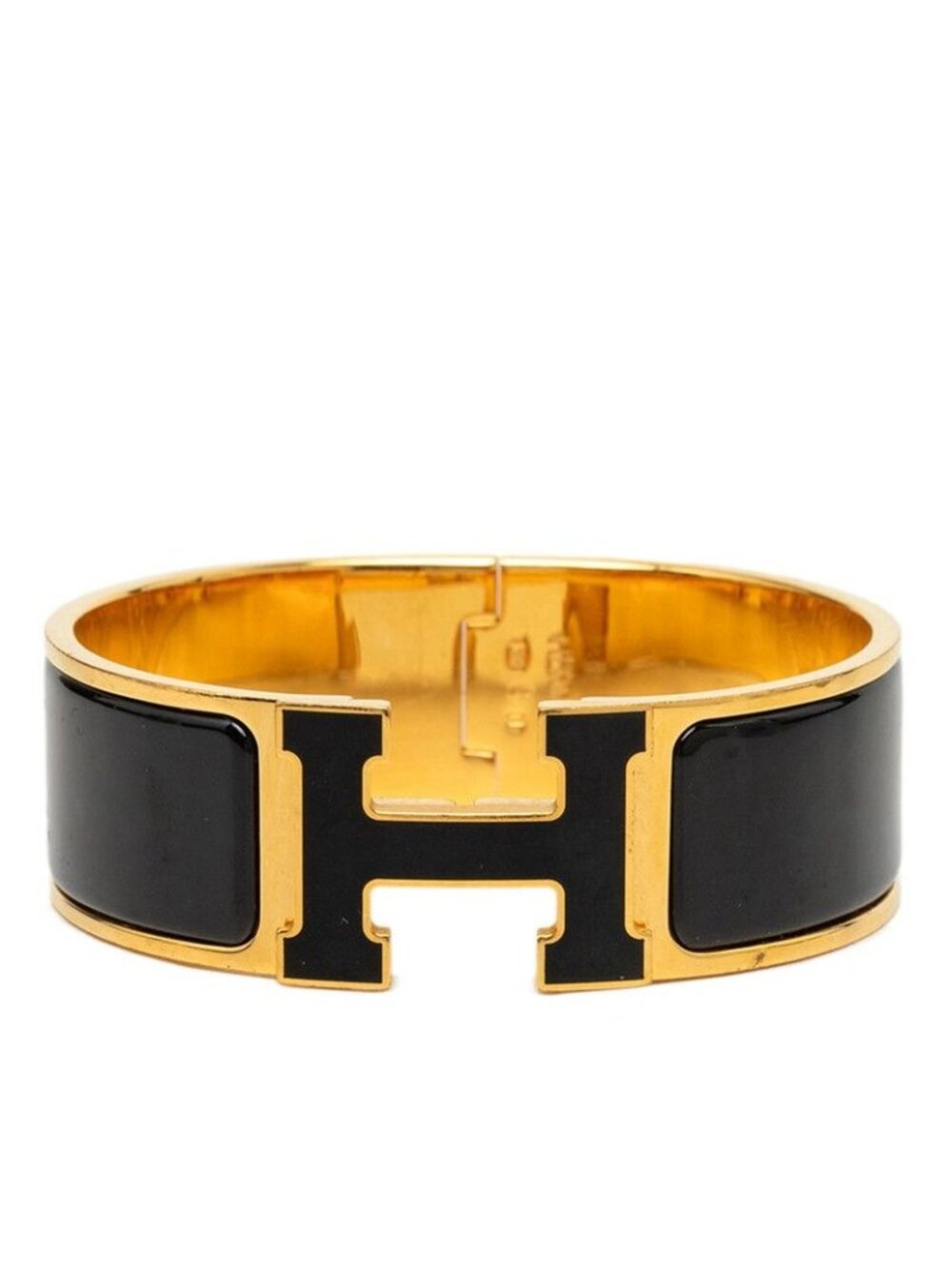 Hermes Clic Clac H GM Bracelet Bangle Gold Black Plated Enamel